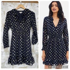Whistles Aggie Navy Daisy Print Ruffle Dress Size 4